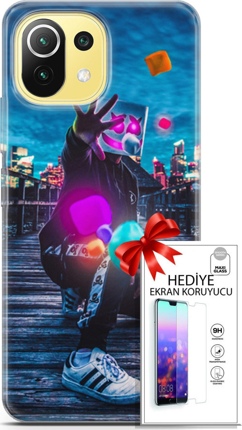 Xiaomi 11 Lite 5G Kılıf Orijinal Seri Algorand 10 Köprü Full Hd Kılıf + Ekran Koruyucu