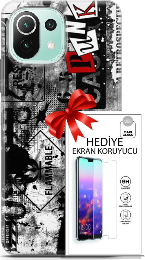 Xiaomi 11 Lite 5G Ne Kılıf Orijinal Seri Punky 26 Retrospective Soft Kapak + Ekran Koruyucu