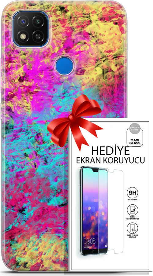 Xiaomi Redmi 9C Kılıf Orijinal Seri Nature 29 Çok Renkli Leke Tutmaz Kapak + Ekran Koruyucu