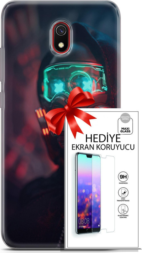 Xiaomi Redmi 8A Kılıf Orijinal Seri Cyberpunk 03 Vr Maske Arka Kapak + Ekran Koruyucu