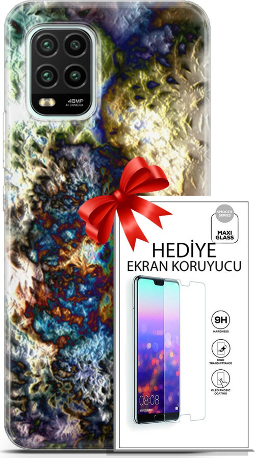 Xiaomi Mi 10 Lite 5G Kılıf Orijinal Seri Nature 13 Volkanik Case Kapak Ekran Koruyucu