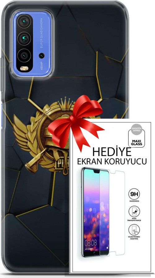 Xiaomi Redmi 9T Kılıf Orijinal Seri Pubg 16 Amblem Hediyelik Kılıf Ve Ekran Koruyucu