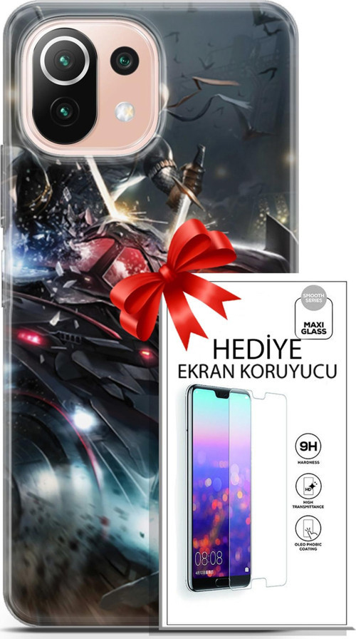 Xiaomi Mi 11 Lite Kılıf Orijinal Seri Dc 07 Batman Vs Deathstroke Desenli Kılıf + Ön Ekran Koruyucu