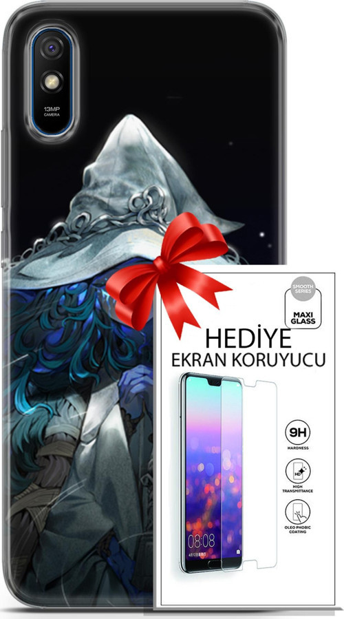 Xiaomi Redmi 9A Kılıf Orijinal Seri Cardano 28 Şapkalı Kız İz Bırakmayan Kılıf + Ön Ekran Koruyucu