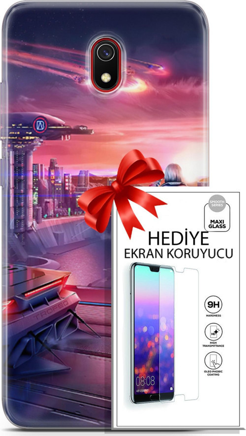 Xiaomi Redmi 8A Kılıf Orijinal Seri Cyberpunk 13 Dünya Dışı Case Kapak Ekran Koruyucu