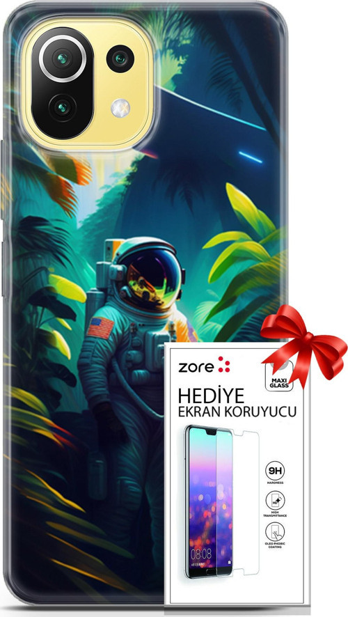 Xiaomi 11 Lite 5G Kılıf Orijinal Seri Supers 10 Astronot Full Hd Kılıf + Ekran Koruyucu