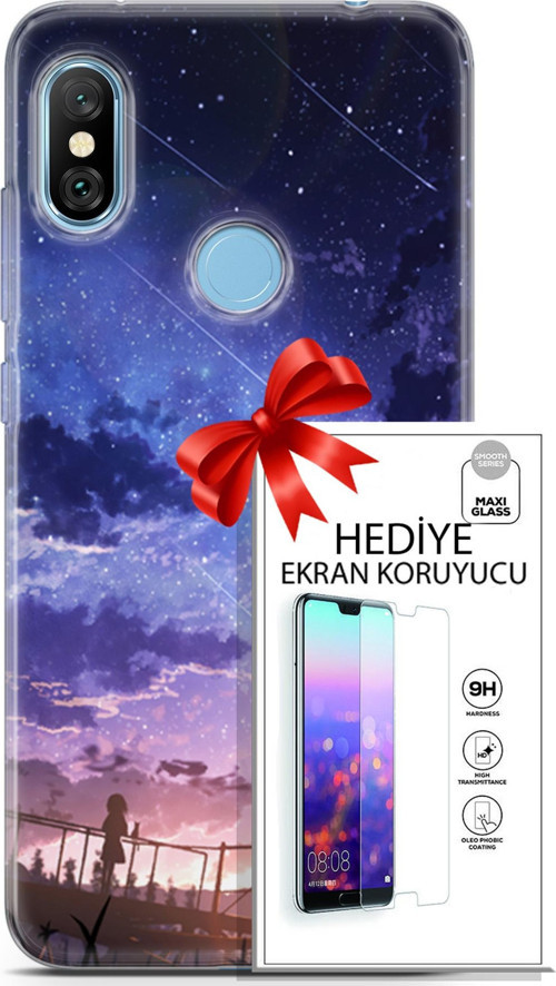 Xiaomi Redmi Note 6 Pro Kılıf Orijinal Seri Fantasy 09 Kayan Yıldızlar Uv Kılıf Ve Ekran Koruyucu