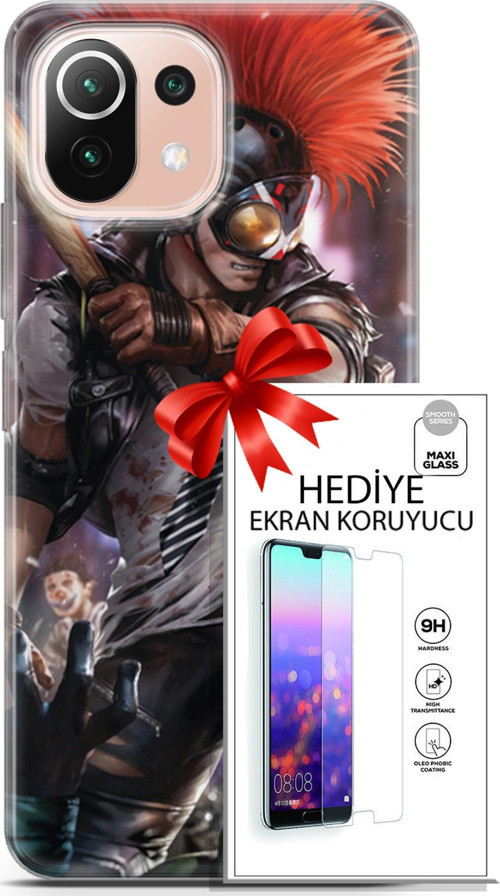 Xiaomi Mi 11 Lite Kılıf Orijinal Seri Dc 15 Clowhunter Kalın Silikon + Ekran Koruyucu