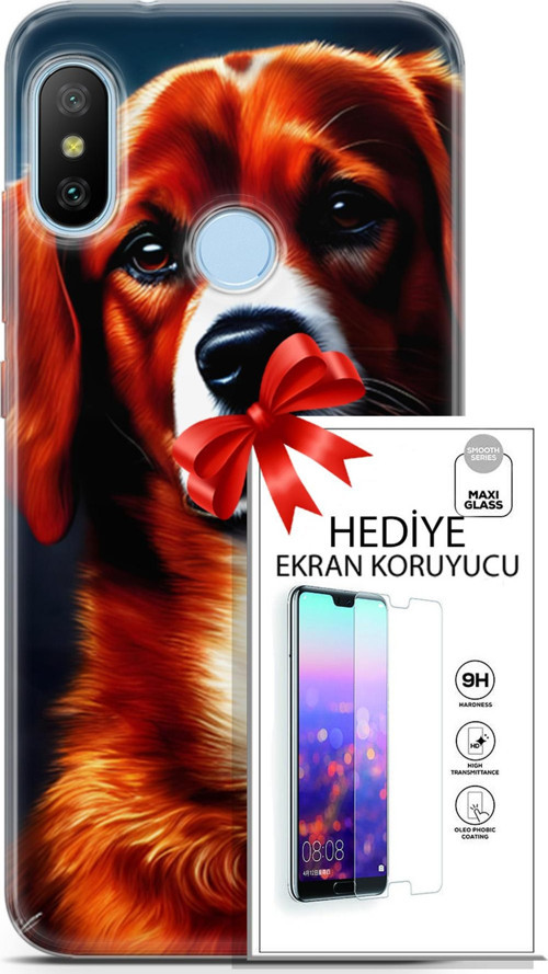 Xiaomi Mi A2 Lite Kılıf Orijinal Seri Dogs 21 Spaniel Darbe Önleyici Kapak + Ön Ekran Koruyucu