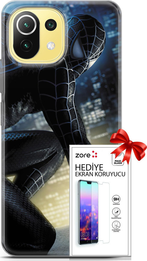 Xiaomi 11 Lite 5G Kılıf Orijinal Seri Supers 21 Spider Man Duvar Kağıdı Darbe Önleyici Kapak + Ön Ekran Koruyucu