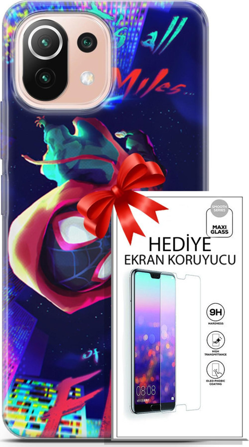 Xiaomi Mi 11 Lite Kılıf Orijinal Seri Dc 25 Spider Man Miles Soyulmayan Kılıf + Ekran Koruyucu Full