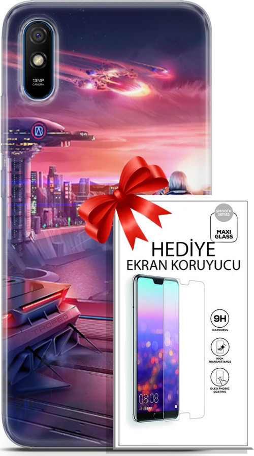 Xiaomi Redmi 9A Kılıf Orijinal Seri Cyberpunk 13 Dünya Dışı Case Kapak Ekran Koruyucu