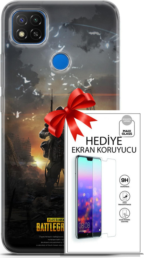 Xiaomi Redmi 9C Kılıf Orijinal Seri Pubg 23 Playerunknown'S Telefon Kabı Ve Ekran Koruyucu