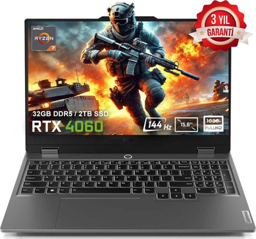 LOQ 15ARP9 83JC00FKTRv3 AMD Ryzen 7-7435HS 32GB DDR5 2TB SSD RTX4060 8GB 15.6 inç 144Hz Full HD FreeDos Gaming Laptop