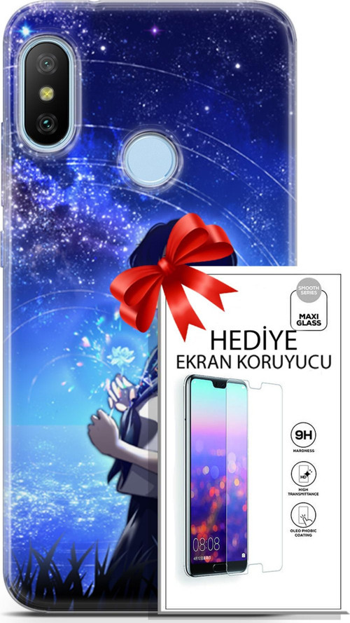 Xiaomi Mi A2 Lite Kılıf Orijinal Seri Fantasy 01 Çiçekli Kız Telefon Kılıfı + Ekran Koruyucu