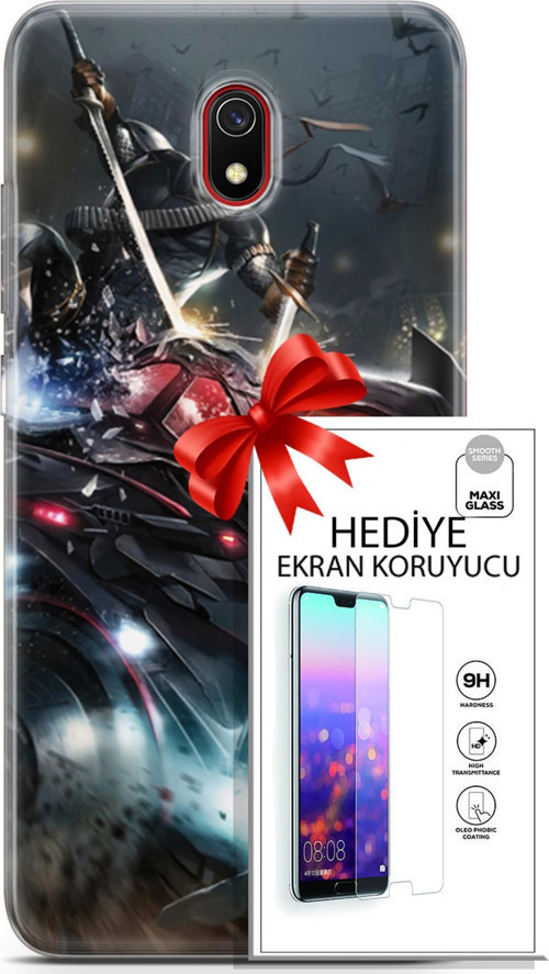 Xiaomi Redmi 8A Kılıf Orijinal Seri Dc 07 Batman Vs Deathstroke Desenli Kılıf + Ön Ekran Koruyucu