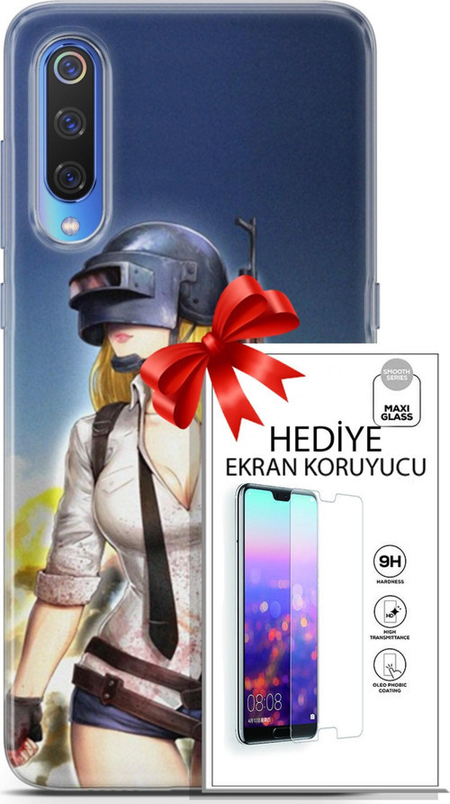 Xiaomi Mi 9 Kılıf Orijinal Seri Pubg 27 Anna Lazer Kesim Silikon Ekran Koruyucu