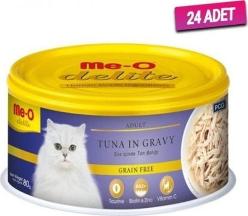 24 Adet - Meo Delite Tahılsız Sos Içinde Ton Balıklı Yetişkin Kedi Konservesi 80 Gr