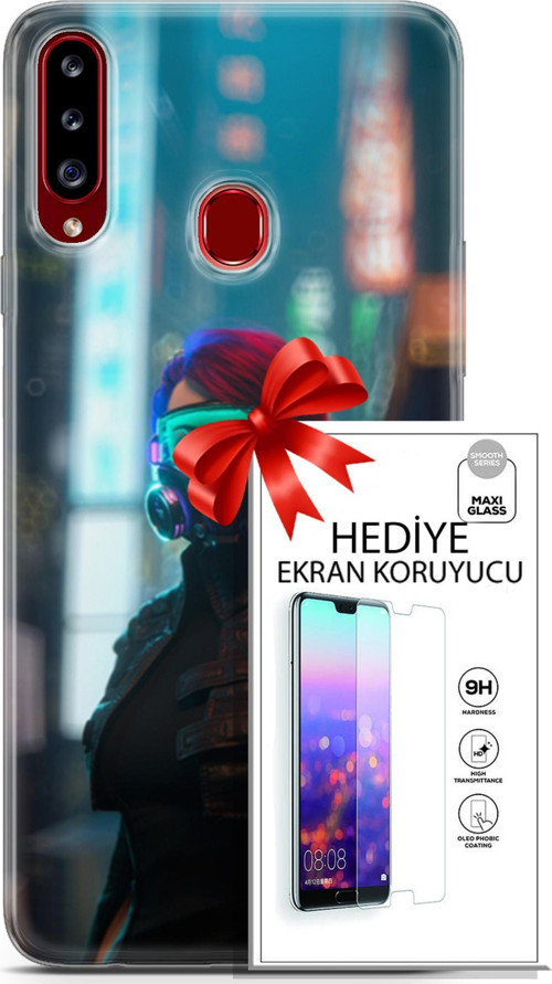 Samsung Galaxy A20S Kılıf Orijinal Seri Cyberpunk 04 Vr Glass Silikon Kılıf + Ekran Koruyucu Full Koruma
