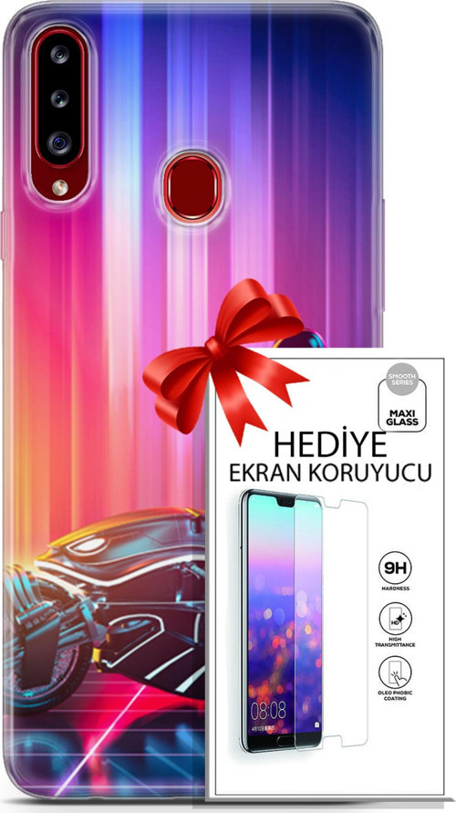 Samsung Galaxy A20S Kılıf Orijinal Seri Cyberpunk 08 Punk Motorsiklet Baskılı Kılıf + Ekran Koruyucu