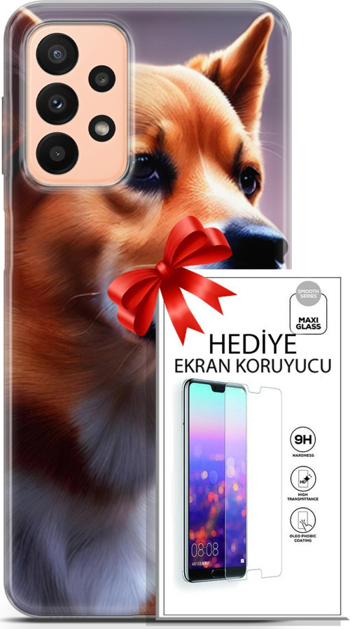 Samsung Galaxy A23 4G Kılıf Orijinal Seri Dogs 19 Galler Corgisi Tam Koruma Kılıf + Ekran Koruyucu