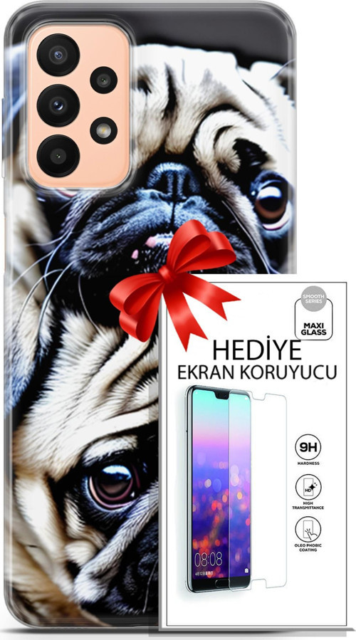 Samsung Galaxy A23 4G Kılıf Orijinal Seri Dogs 20 İkili Pug Renkli Kılıf Ekran Koruyucu