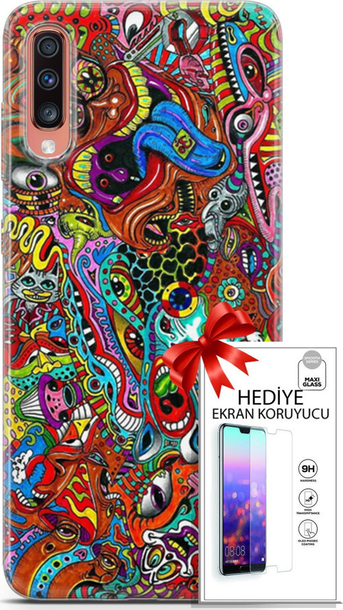 Samsung Galaxy A70 Kılıf Orijinal Seri Cardano 02 Grafitti Kapak Ve Ekran Koruyucu