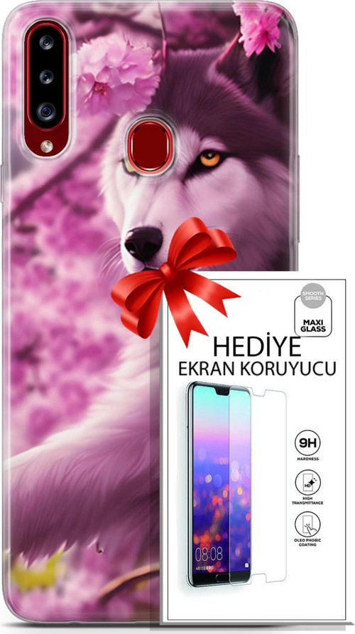 Samsung Galaxy A20S Kılıf Orijinal Seri Dogs 02 Çiçekler Ve Kurt Kapak Ve Ekran Koruyucu