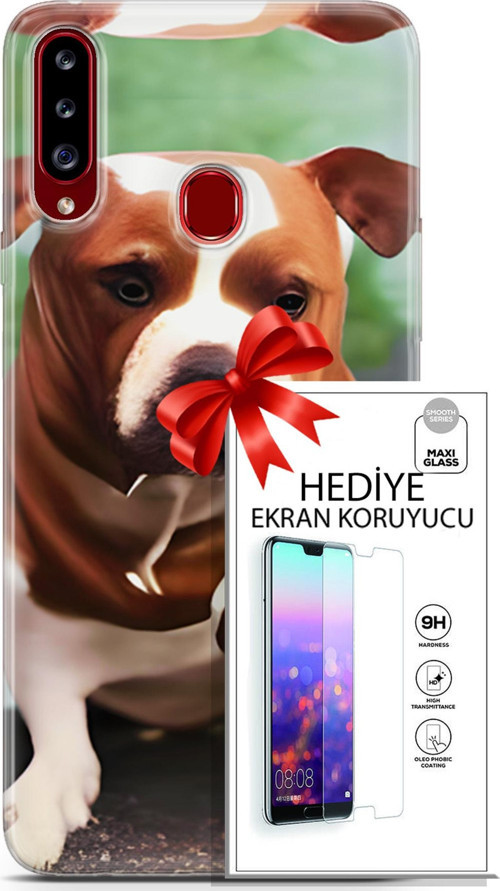 Samsung Galaxy A20S Kılıf Orijinal Seri Dogs 29 American Staffordshire Leke Tutmaz Kapak + Ekran Koruyucu