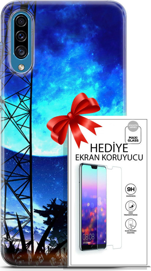 Samsung Galaxy A30S Kılıf Orijinal Seri Fantasy 24 Mavi Ay Darbe Emici Kılıf + Ekran Koruyucu
