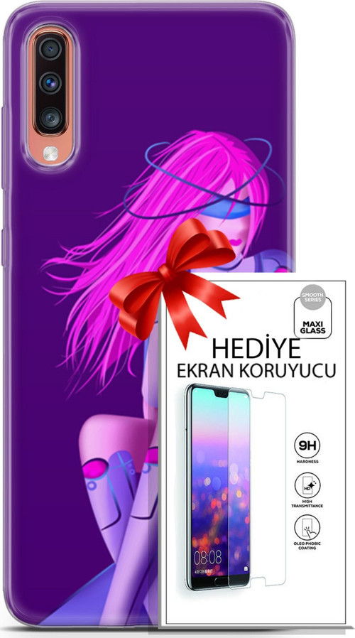 Samsung Galaxy A70 Kılıf Orijinal Seri Cyberpunk 02 Pembe Saçlı Kapak Ve Ekran Koruyucu