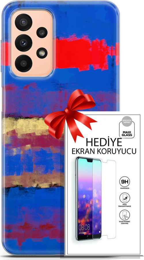 Samsung Galaxy A23 4G Kılıf Orijinal Seri Nature 09 Turuncu Mavi Uv Kılıf Ve Ekran Koruyucu