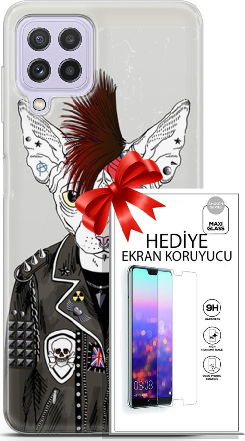 Samsung Galaxy M32 Kılıf Orijinal Seri Punky 06 Punk Kedi Sfenks Koruyucu Kapak Ekran Koruyucu
