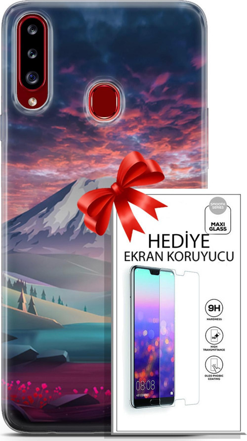 Samsung Galaxy A20S Kılıf Orijinal Seri Fantasy 14 Karlı Dağ Cover Kılıf + Ön Ekran Koruyucu