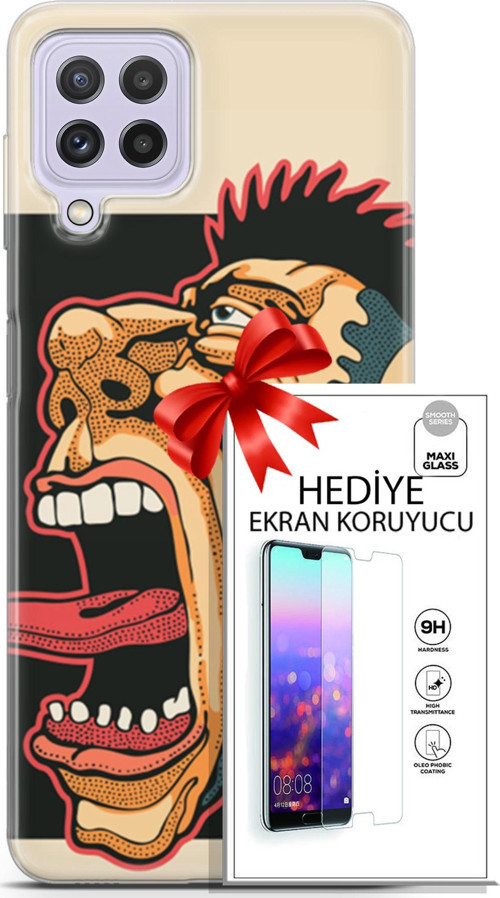 Samsung Galaxy M32 Kılıf Orijinal Seri Punky 11 Maymun 4K Baskılı Kılıf + Ekran Koruyucu Full Koruma