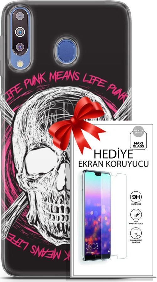 Samsung Galaxy M30 Kılıf Orijinal Seri Punky 10 Punk Kurukafa Full Hd Kılıf + Ekran Koruyucu