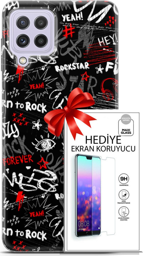 Samsung Galaxy M32 Kılıf Orijinal Seri Punky 25 Yeah Rock Soyulmayan Kılıf + Ekran Koruyucu Full Koruma