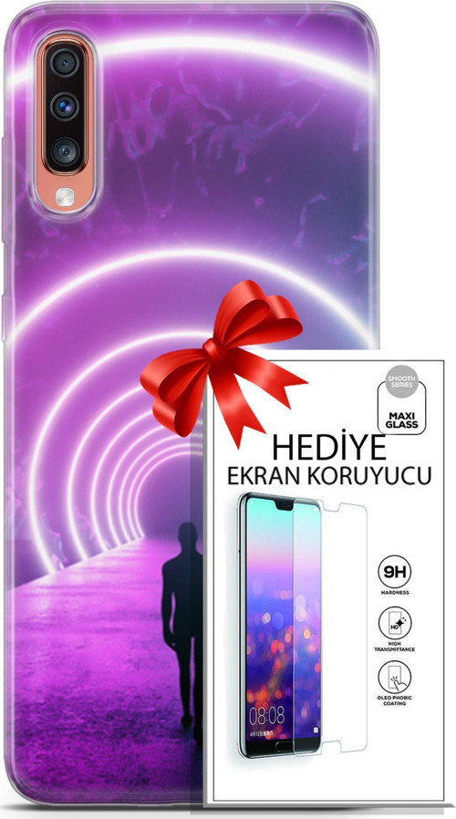 Samsung Galaxy A70 Kılıf Orijinal Seri Cyberpunk 26 Daire Neon Soft Kapak + Ekran Koruyucu