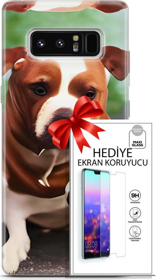Samsung Galaxy Note 8 Kılıf Orijinal Seri Dogs 29 American Staffordshire Leke Tutmaz Kapak + Ekran Koruyucu