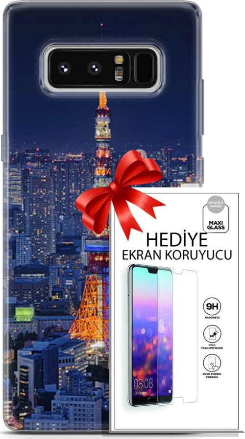 Samsung Galaxy Note 8 Kılıf Orijinal Seri Fantasy 02 Eyfel Kapak Ve Ekran Koruyucu