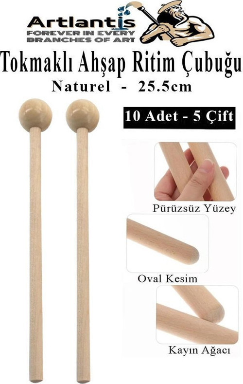 Tokmaklı Ahşap Ritim Çubuğu 10 Adet 5 Çift Okul Öncesi Eğitici Anaokulu Ritim Tokmağı Çubukları Çocuk Etkinlik Perkusyon