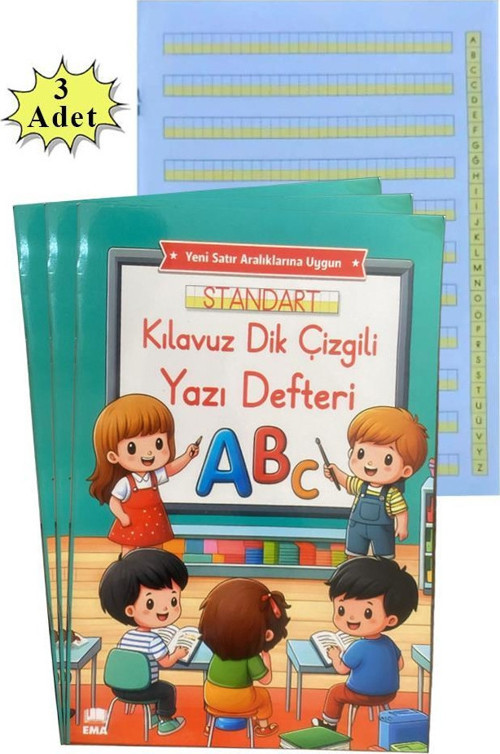 Yeni Müfradat Güzel Yazı Defteri A4 19x27 cm 24 Yaprak 3 Adet Standart Kılavuz Dil Çizgili Yazı Defteri Satır Aralıkları