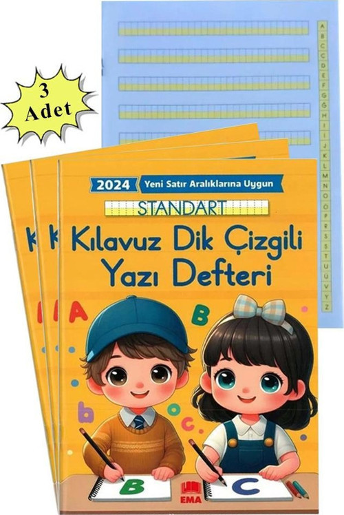 Yeni Müfradat Güzel Yazı Defteri Orta Boy 16.5x24 24 Yaprak 3 Adet Standart Kılavuz Dik Çizgili Yazı Defteri Satır Aral