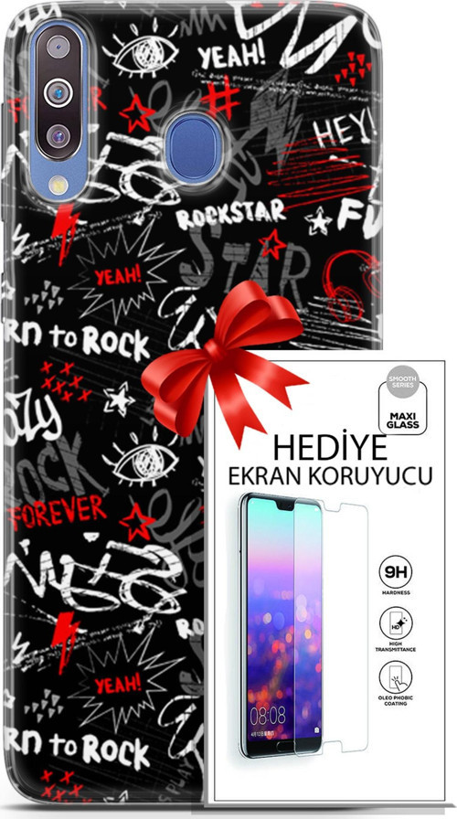 Samsung Galaxy M30 Kılıf Orijinal Seri Punky 25 Yeah Rock Soyulmayan Kılıf + Ekran Koruyucu Full Koruma