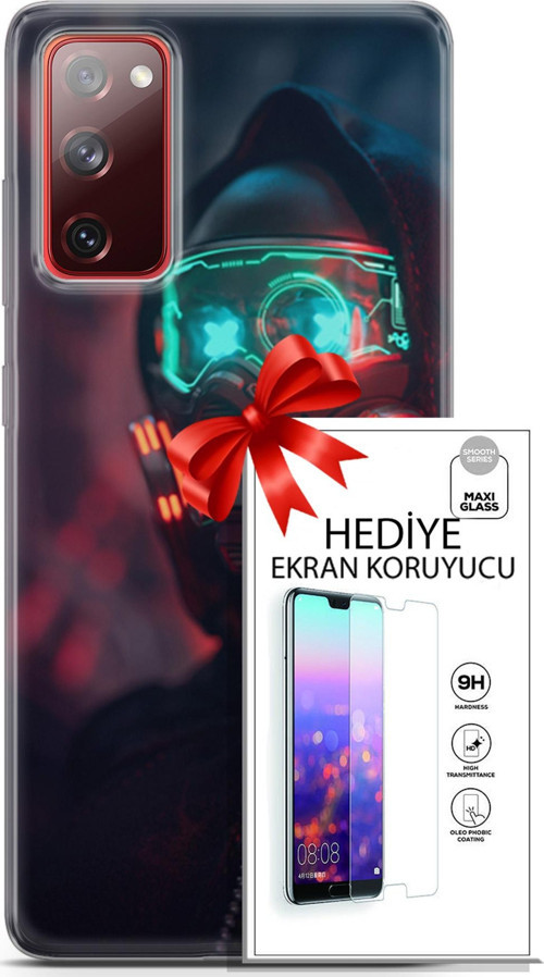 Samsung Galaxy S20 Fe Kılıf Orijinal Seri Cyberpunk 03 Vr Maske Arka Kapak + Ekran Koruyucu