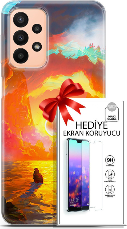 Samsung Galaxy A23 4G Kılıf Orijinal Seri Neo 21 Tabancalı Darbe Önleyici Kapak + Ön Ekran Koruyucu