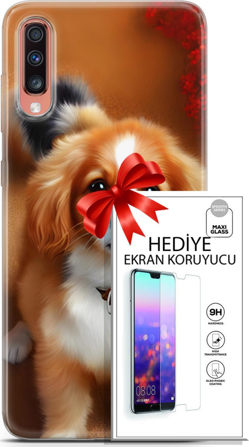 Samsung Galaxy A70 Kılıf Orijinal Seri Dogs 14 King Charles Spaniel Cover Kılıf + Ön Ekran Koruyucu