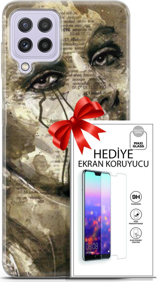 Samsung Galaxy M32 Kılıf Orijinal Seri Soul 17 Ağlayan Yüz Yumuşak Kılıf + Ekran Koruyucu