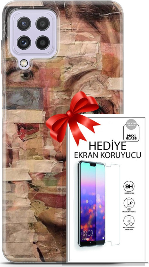 Samsung Galaxy M32 Kılıf Orijinal Seri Soul 20 Yüz Göz Renkli Kılıf Ekran Koruyucu