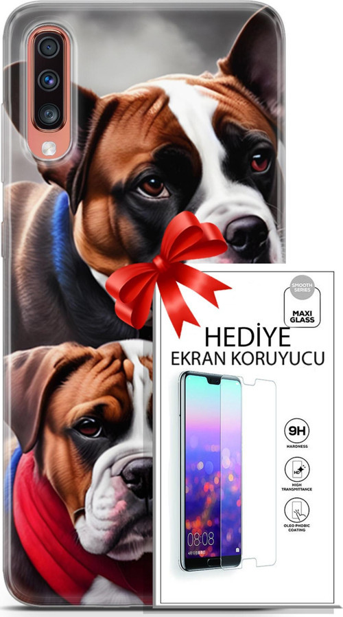 Samsung Galaxy A70 Kılıf Orijinal Seri Dogs 25 Alman Boksör Soyulmayan Kılıf + Ekran Koruyucu Full Koruma
